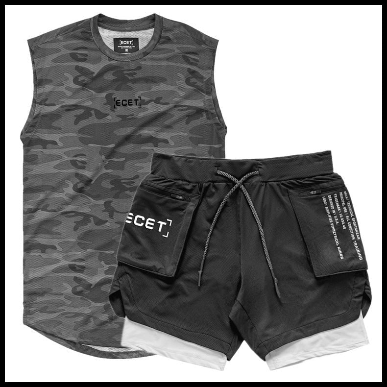 Men’s Sports Mesh Vest and Double Layer Training Shorts Set