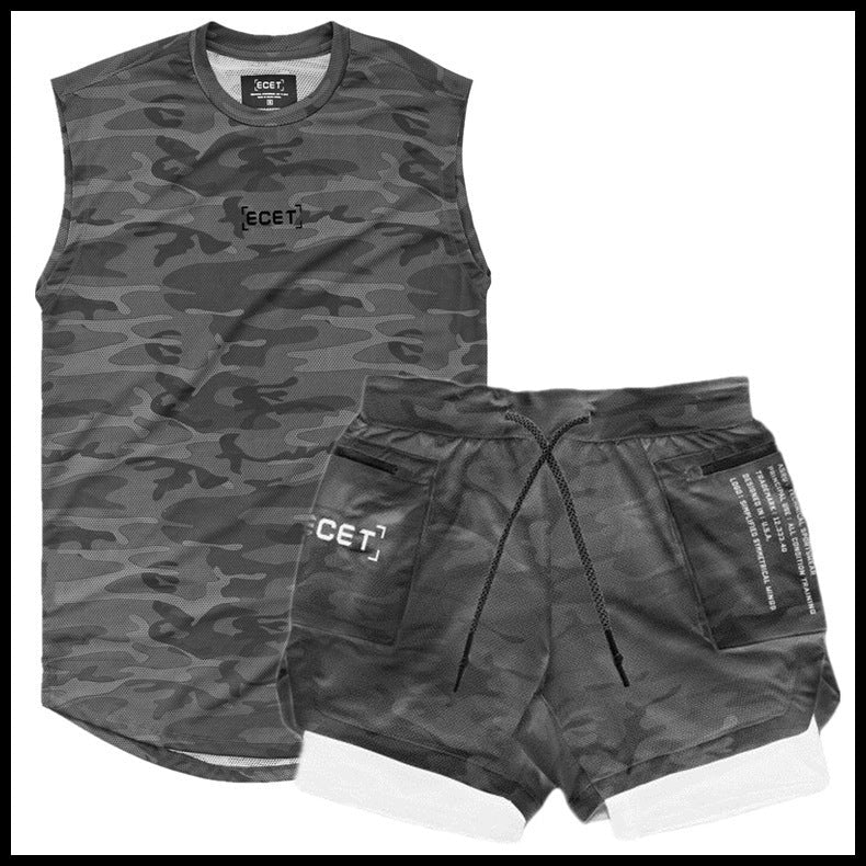 Men’s Sports Mesh Vest and Double Layer Training Shorts Set