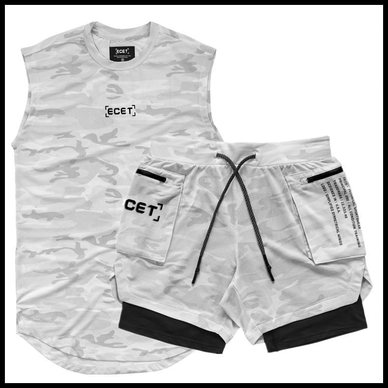 Men’s Sports Mesh Vest and Double Layer Training Shorts Set