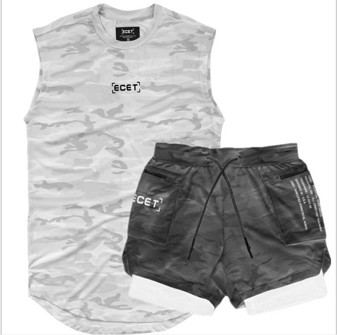 Men’s Sports Mesh Vest and Double Layer Training Shorts Set