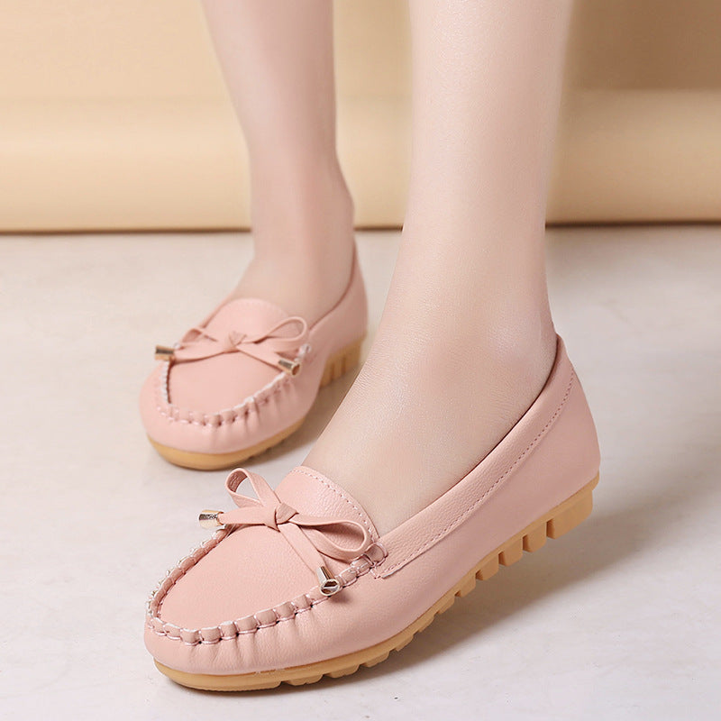 Women's Round-Toe Slip-On Flats | PU Leather Casual Pea Shoes