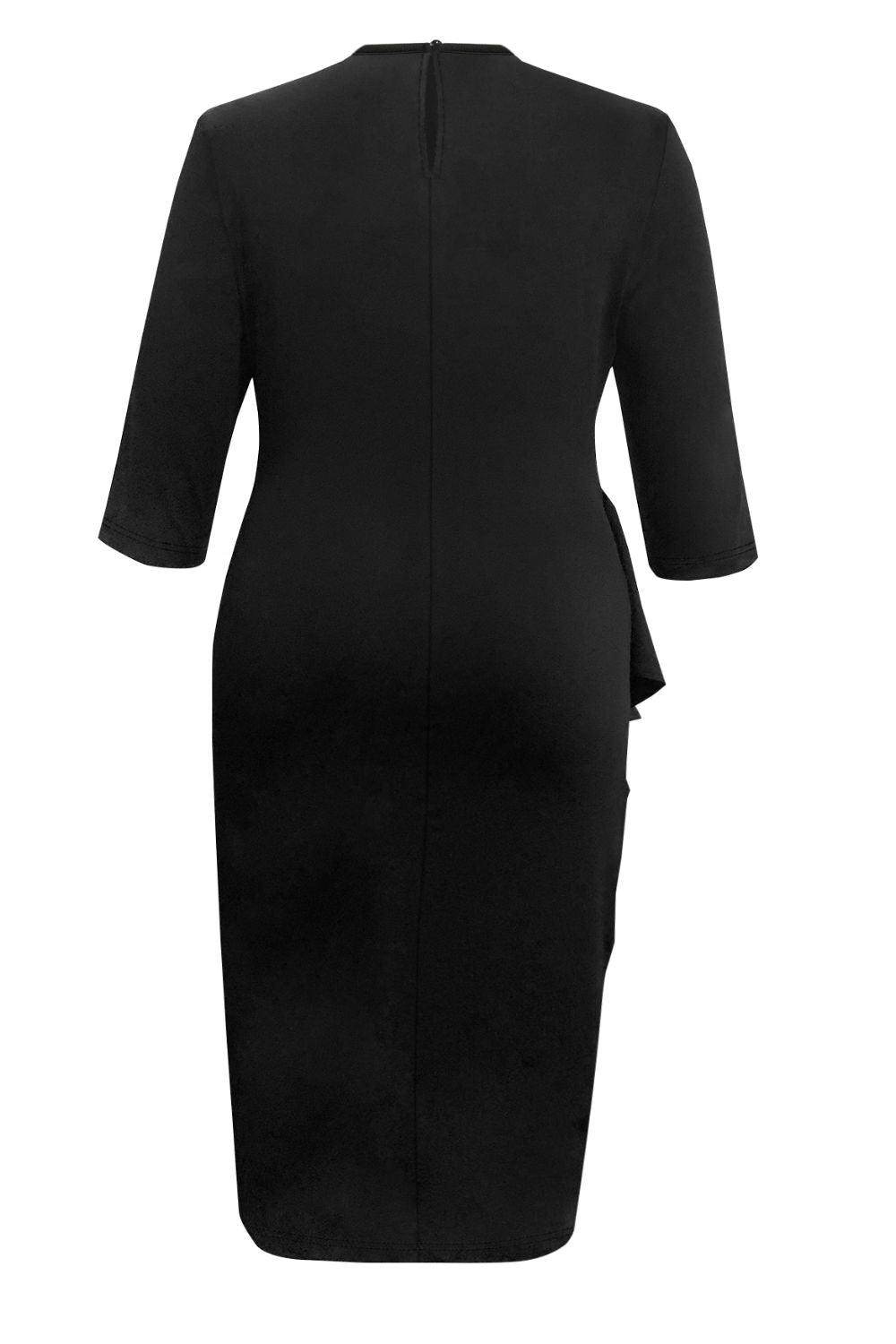 Plus Size Ruffle Trim Round Neck Long Sleeve Dress for Women
