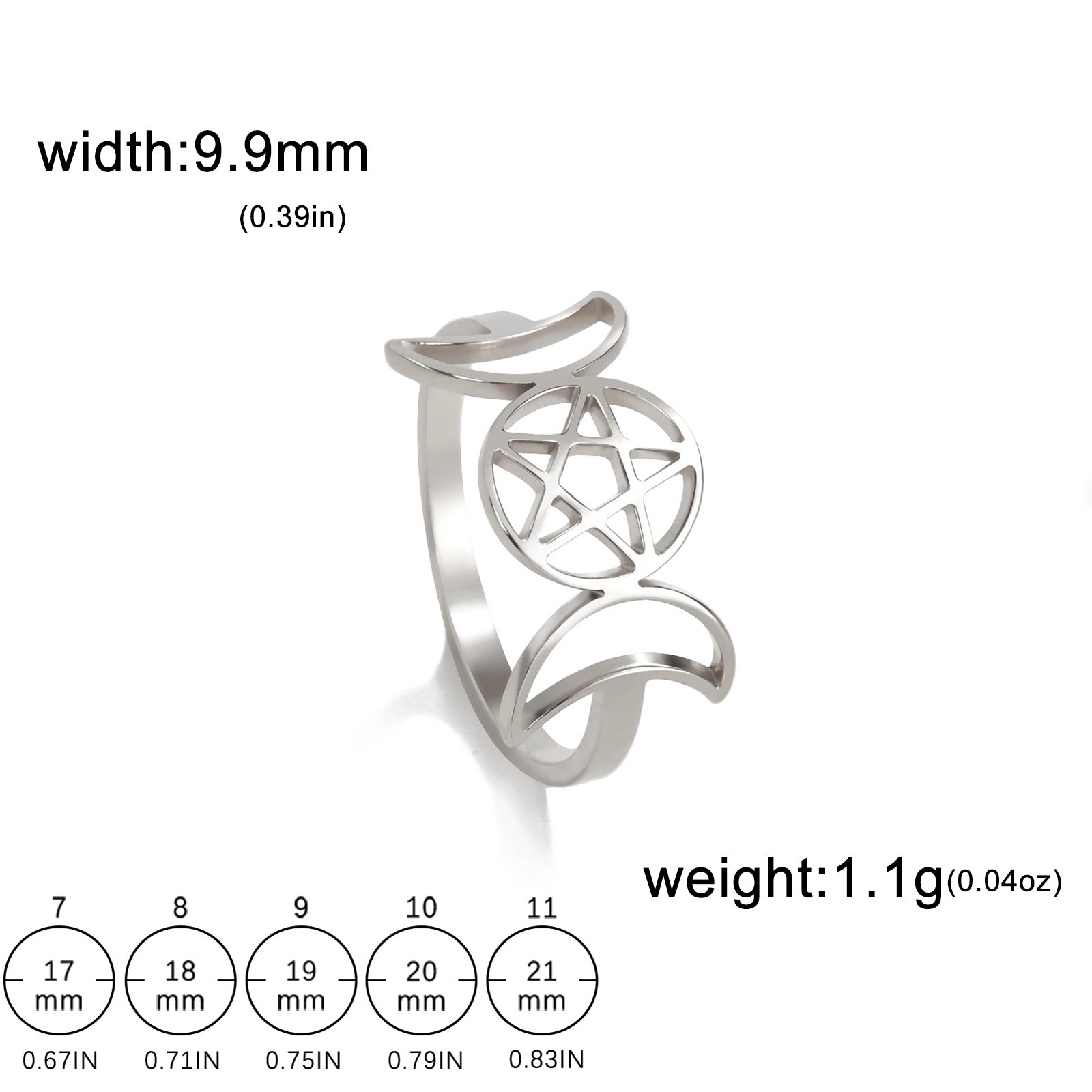Temperament Wild Couple Ornament Double Moon Pentagram Stainless Steel Ring