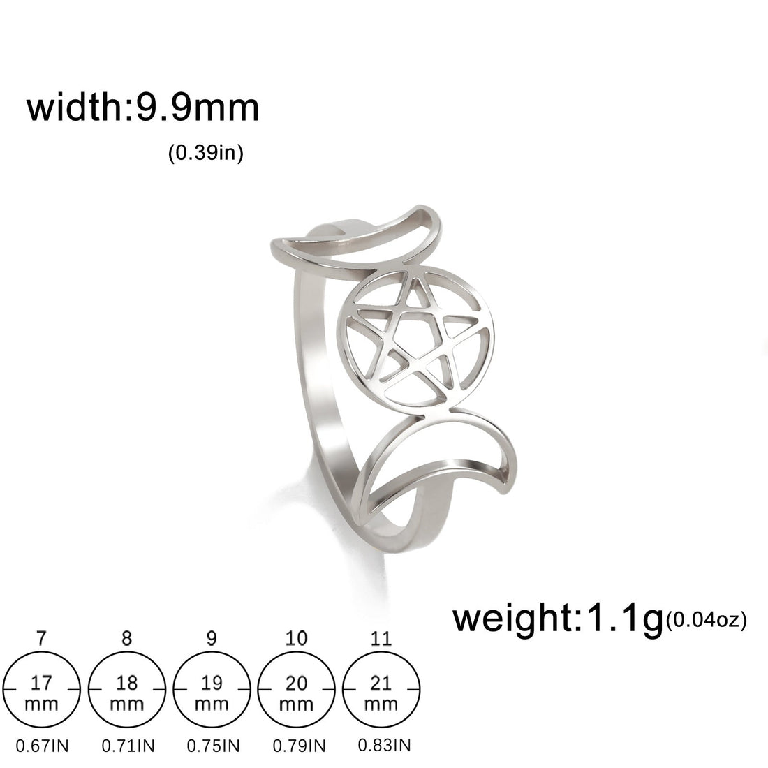 Temperament Wild Couple Ornament Double Moon Pentagram Stainless Steel Ring