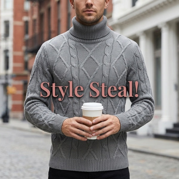 Loose Solid Color Turtleneck Sweater for Men