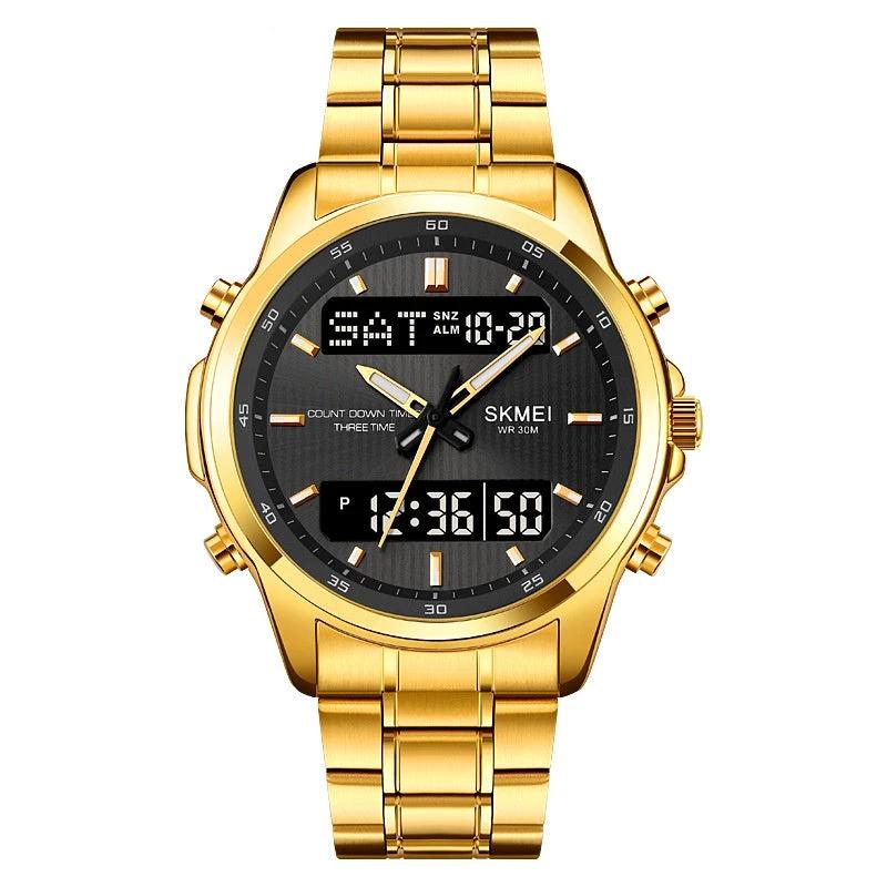 Multifunctional Men's Steel Strap Watch Double Display