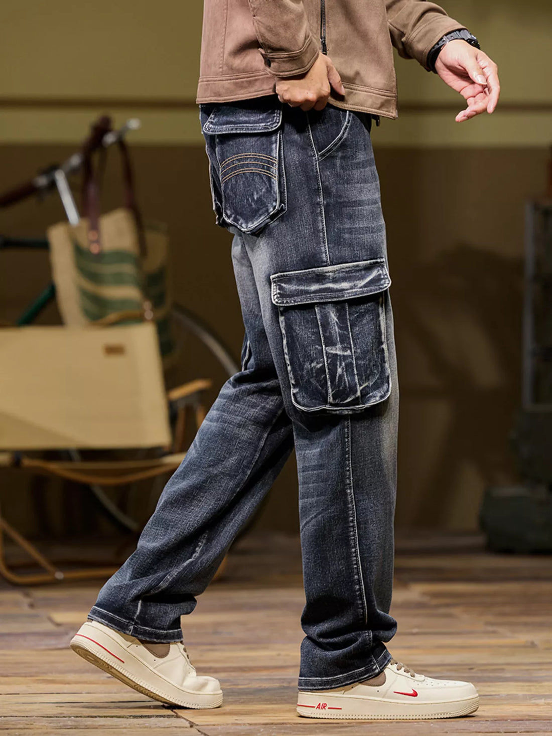 Men's Vintage Loose Fit Cargo Jeans