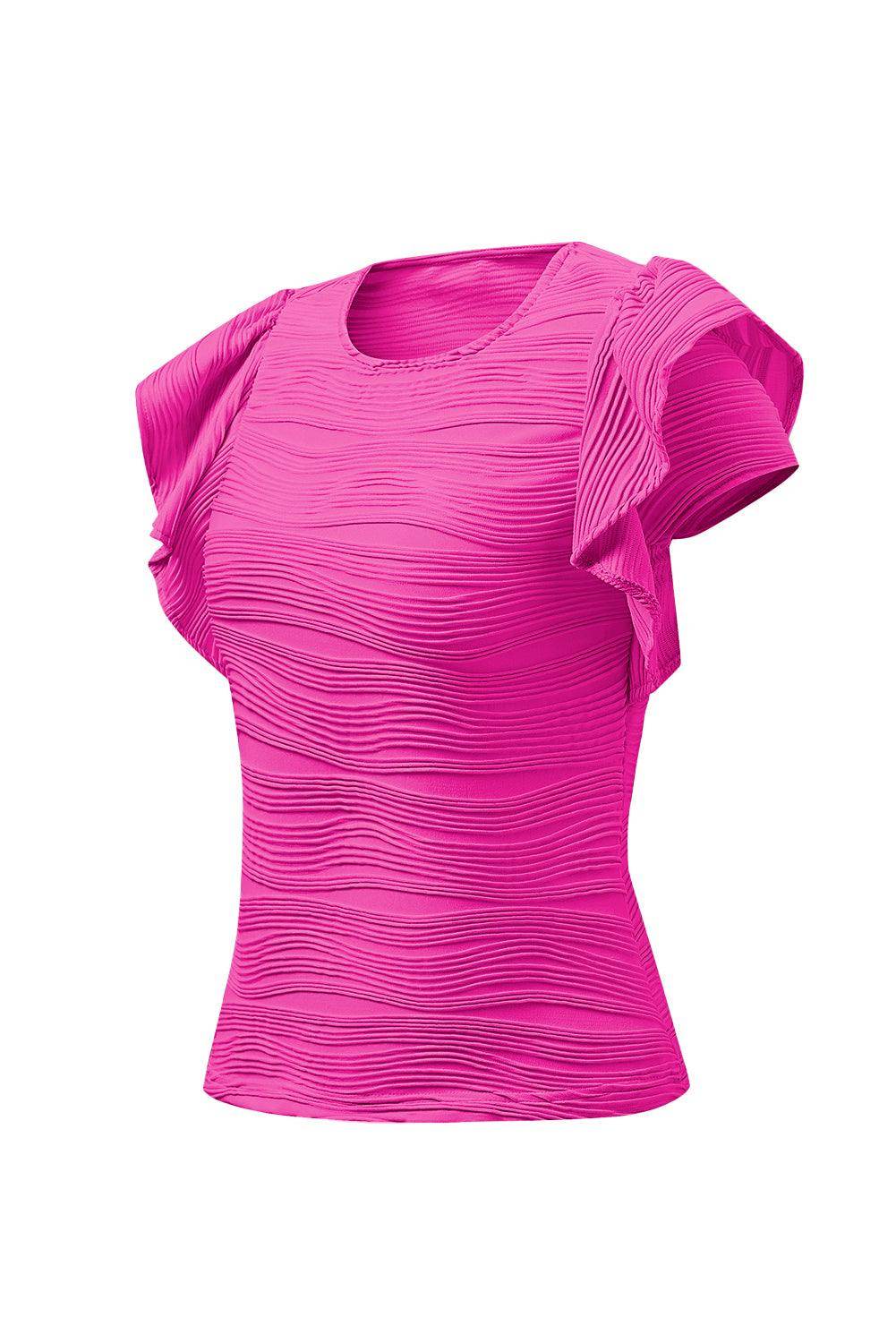 Textured Round Neck Cap Sleeve Top for Casual Style