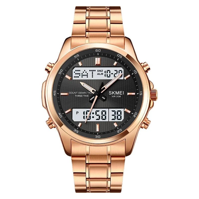 Multifunctional Men's Steel Strap Watch Double Display