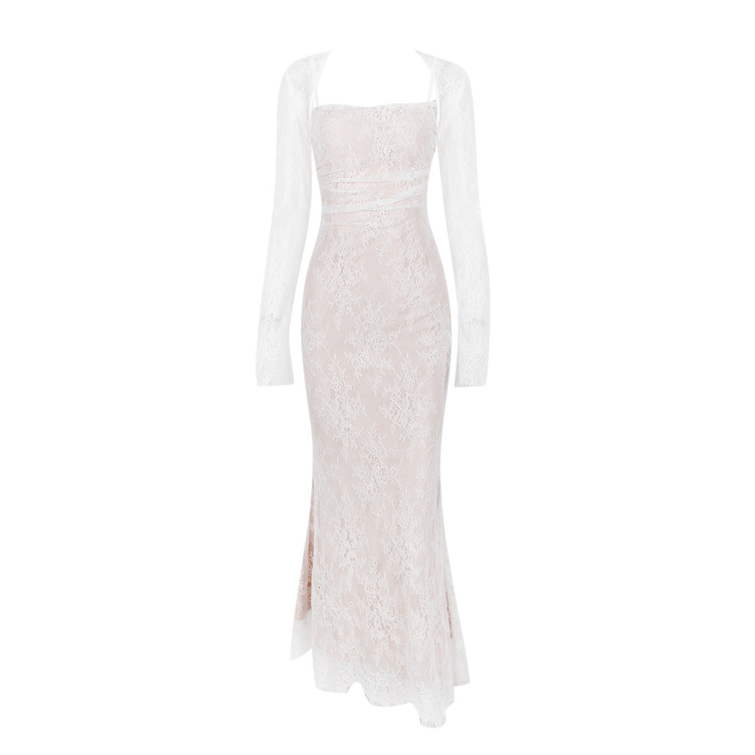 Lace Shawl Two-Piece Mermaid Maxi Dress Set – Long Sleeve