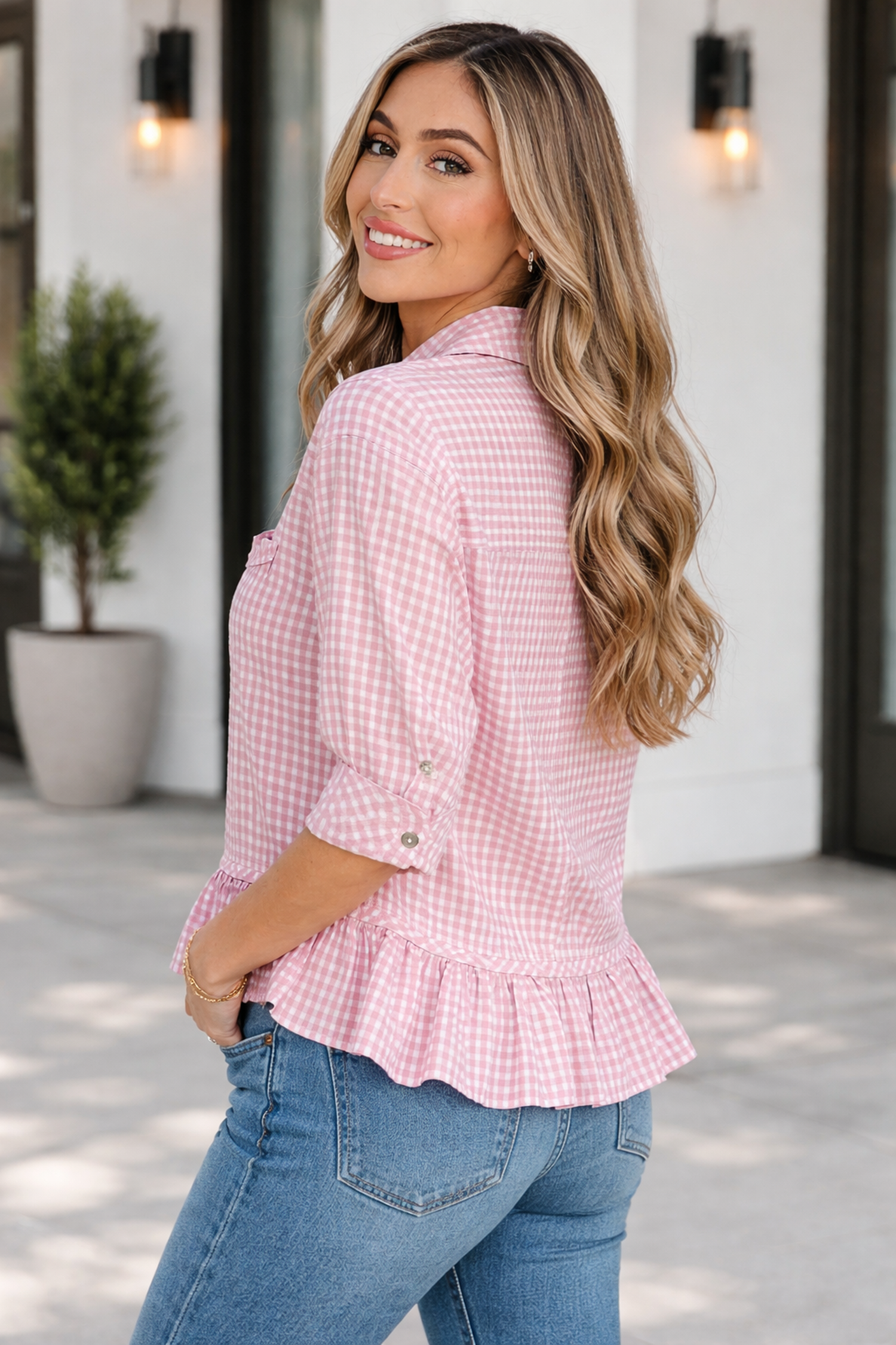 Women's Lylah Ruffle Hem Down Shirt