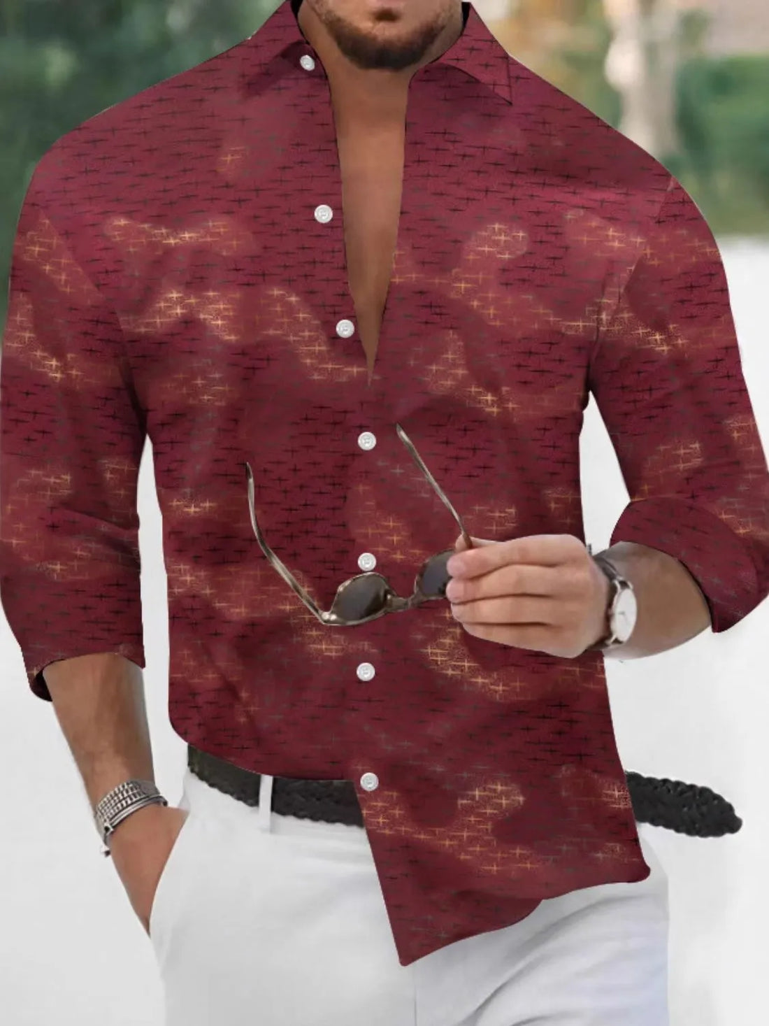 Men's Full Size Collared Neck Long Sleeve Shirt Plus Size
