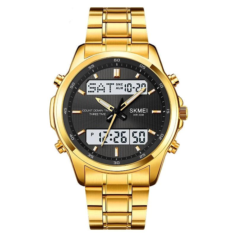Multifunctional Men's Steel Strap Watch Double Display