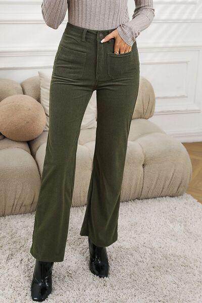 High Waist Square Pockets Corduroy Pants for Women