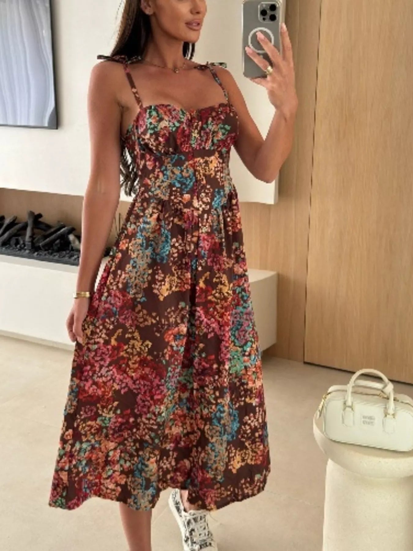 Women's Printed Tie-Strap Midi Dress