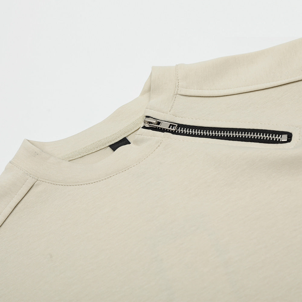 Men’s Heavyweight Zipper Short Sleeve Loose Round Neck T-Shirt