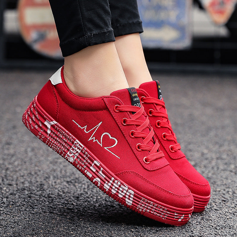 Love Print Canvas Shoes | Unisex Lace-Up Flats Casual Sneakers