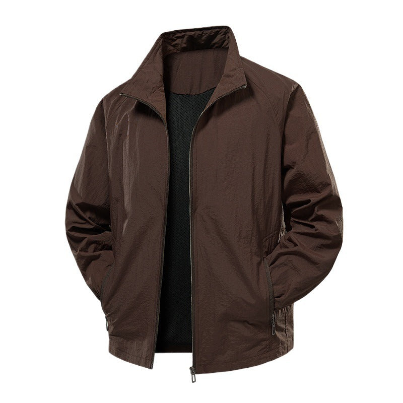 Men's Nylon Stretch Workwear Jacket - Outdoor Casual Multi-Pocket Loose Fit Coat For Hiking And Daily Wear