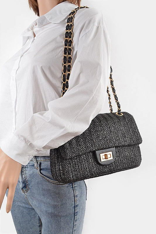 Fashion Shoulder Bag Faux Straw Casual Chic Trendy Accessory