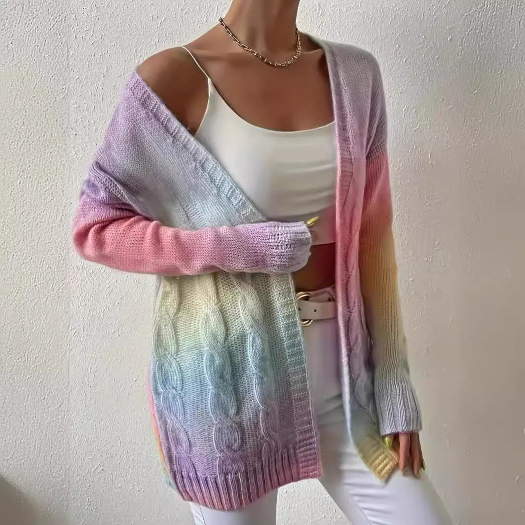 Plus Size Women's Knitted Gradient Trend Fashion Cardigan See size chart under “more details”