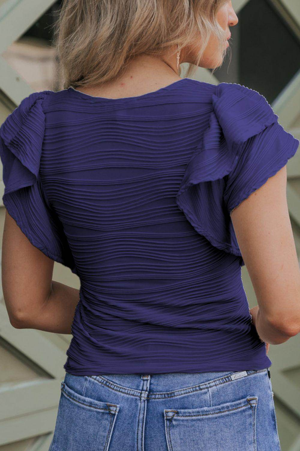 Textured Round Neck Cap Sleeve Top for Casual Style