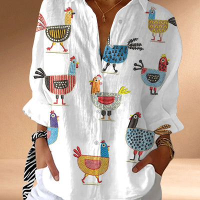 Womens Blouse Cross-Border Lapel Shirt 3D Digital Print Top