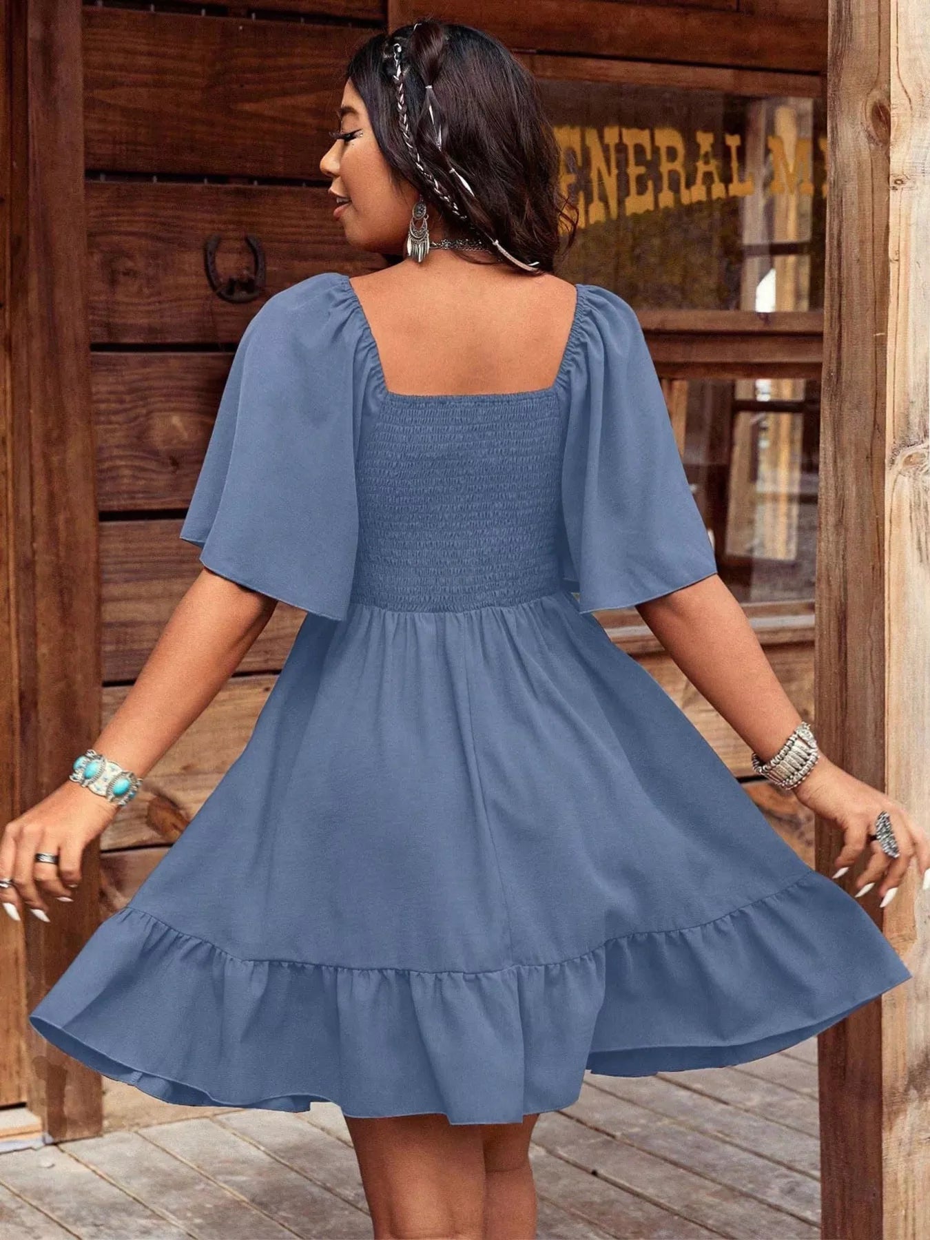 Women's Embroidered Flutter Sleeve Mini Dress