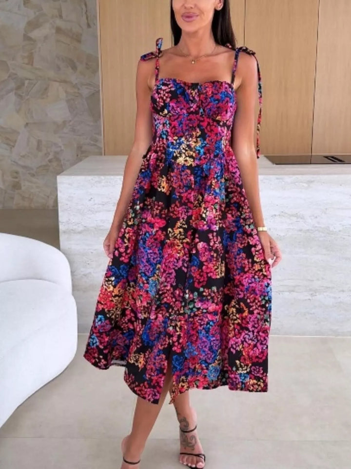 Women's Printed Tie-Strap Midi Dress