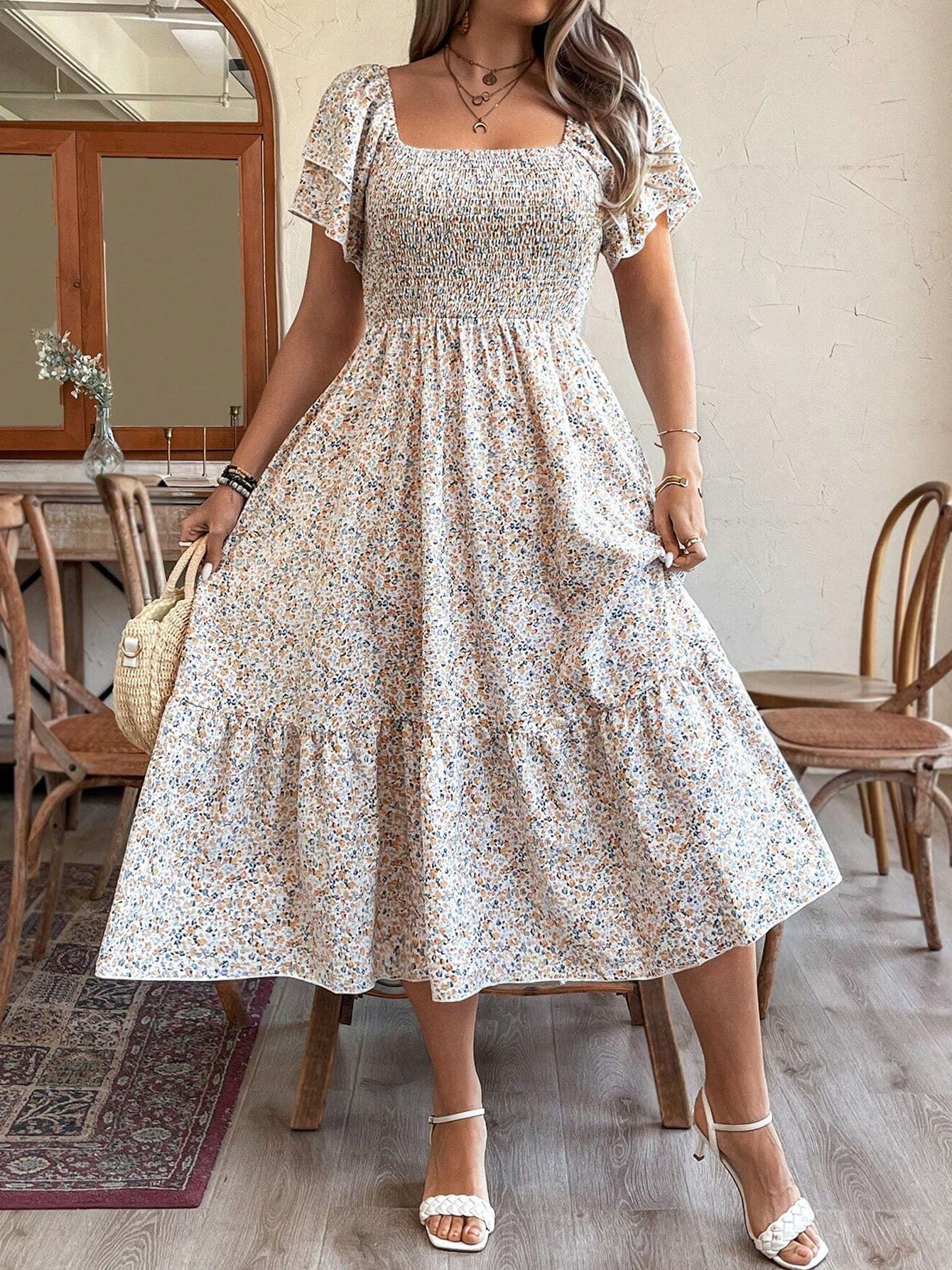 Women's Plus Size Backless Midi Dress – Elegant Pleated Summer Party Dress