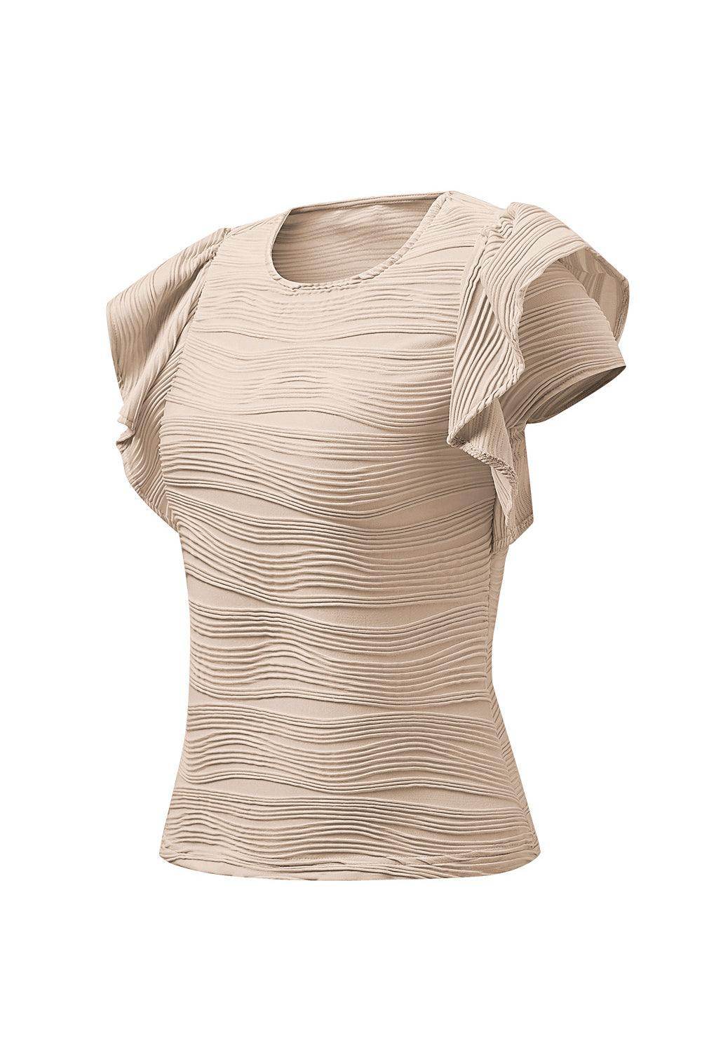 Textured Round Neck Cap Sleeve Top for Casual Style
