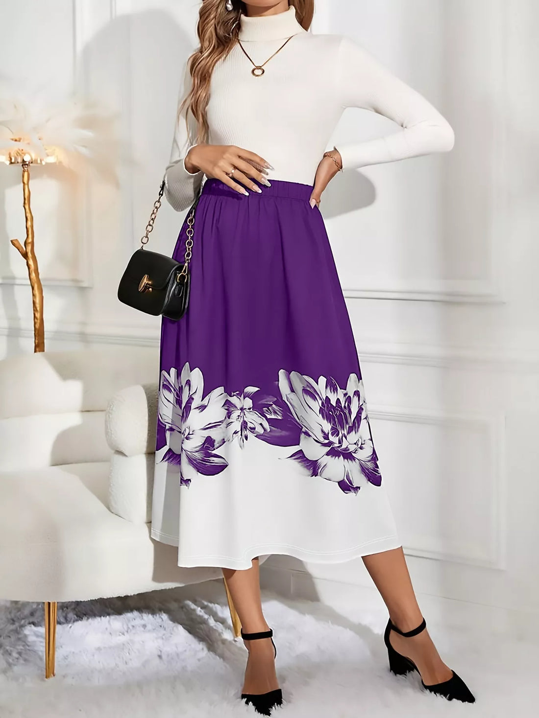 Women's Floral Print A-Line Midi Skirt