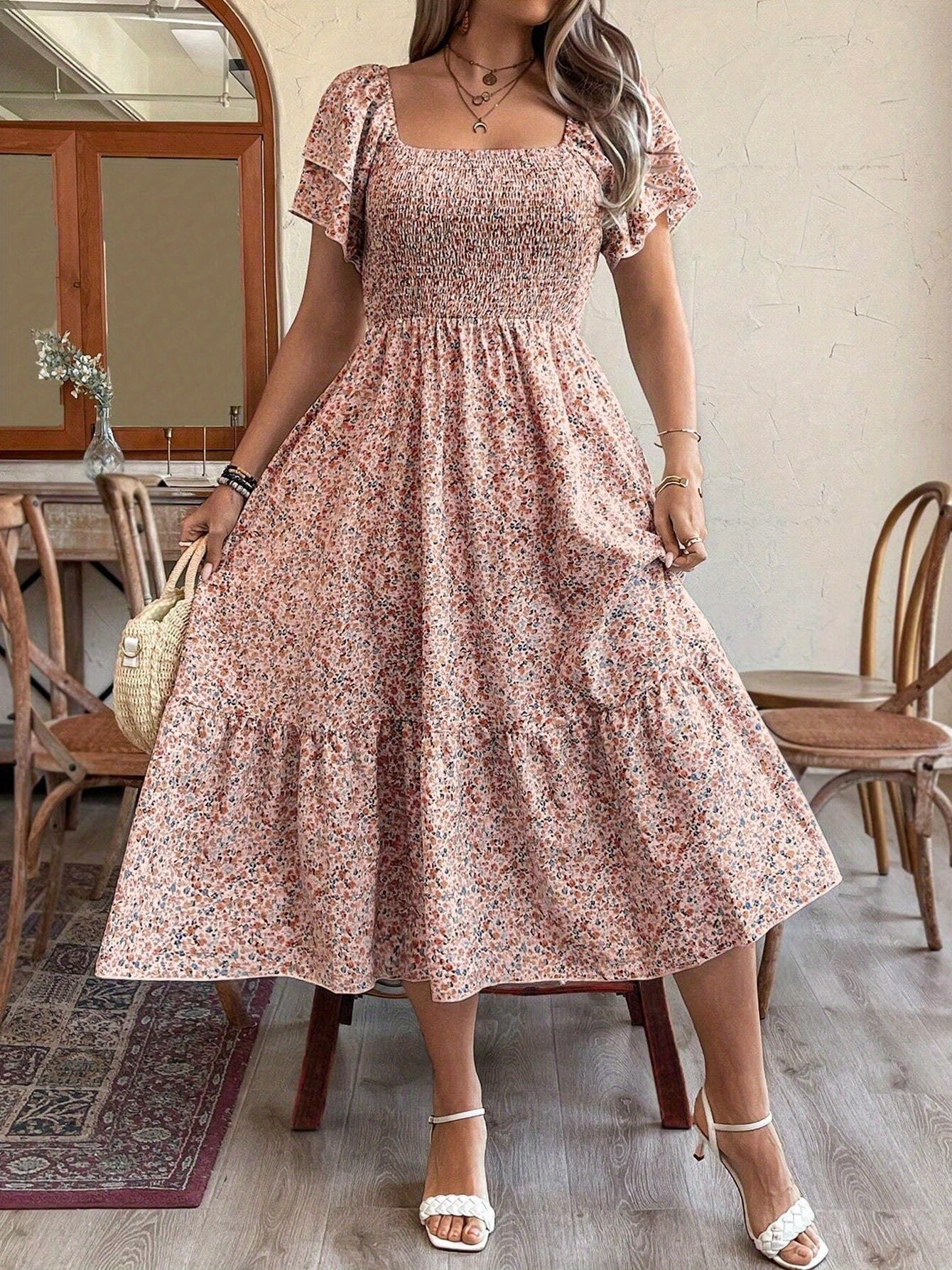 Women's Plus Size Backless Midi Dress – Elegant Pleated Summer Party Dress