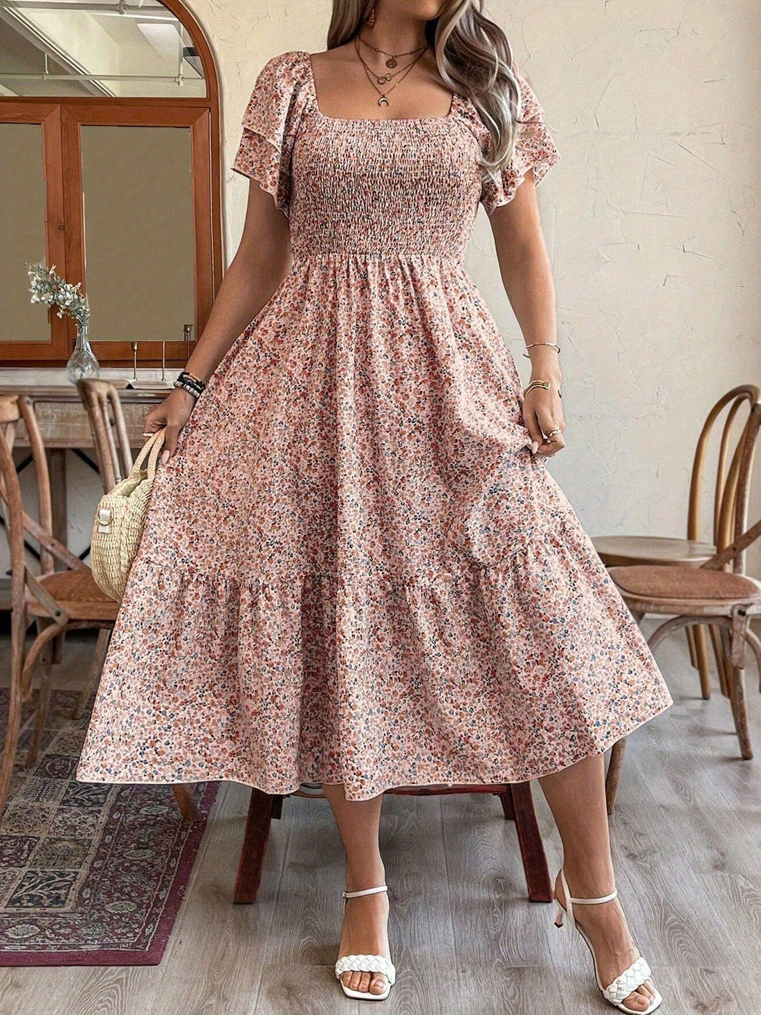 Women's Plus Size Backless Midi Dress – Elegant Pleated Summer Party Dress