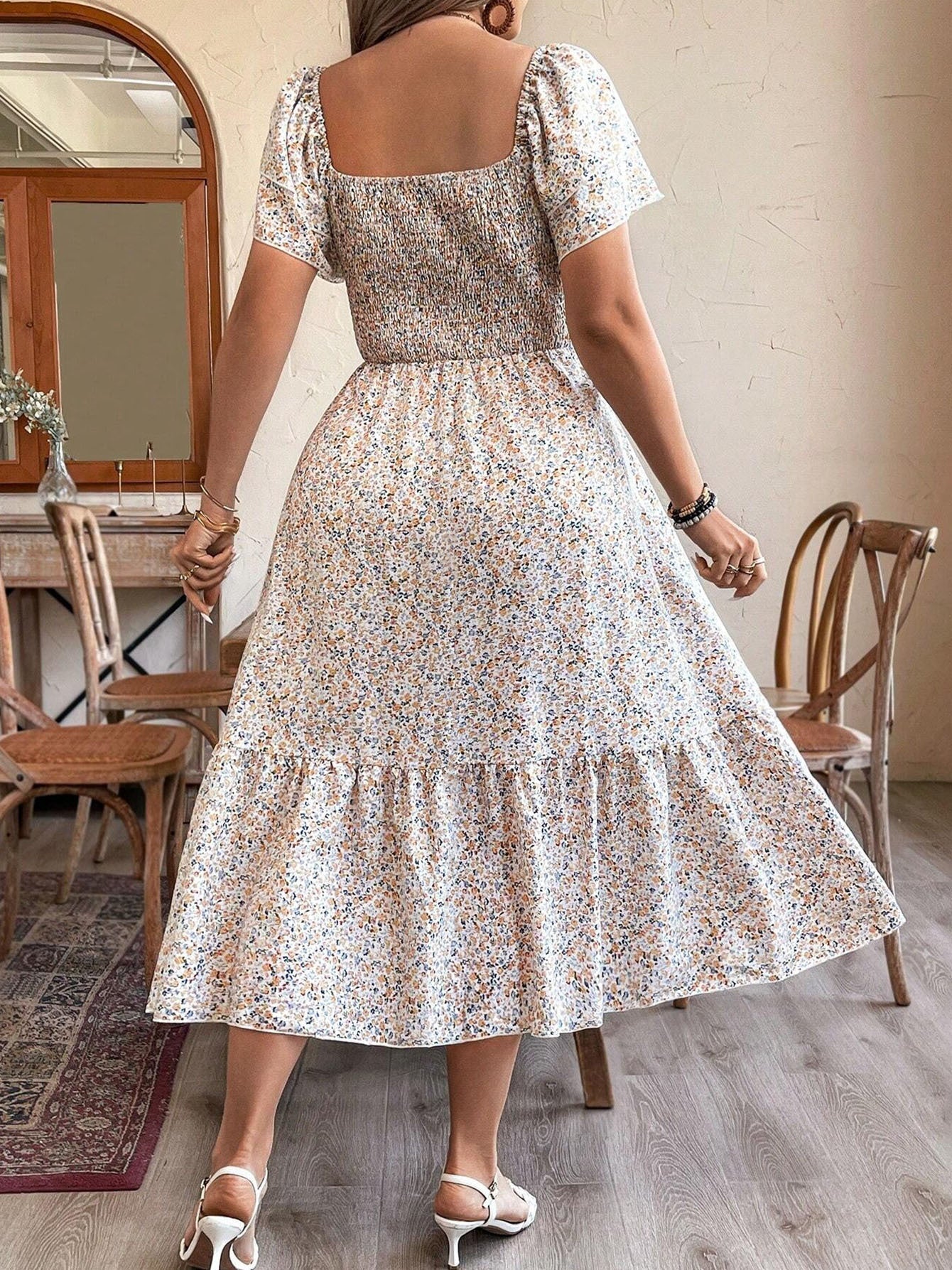 Women's Plus Size Backless Midi Dress – Elegant Pleated Summer Party Dress