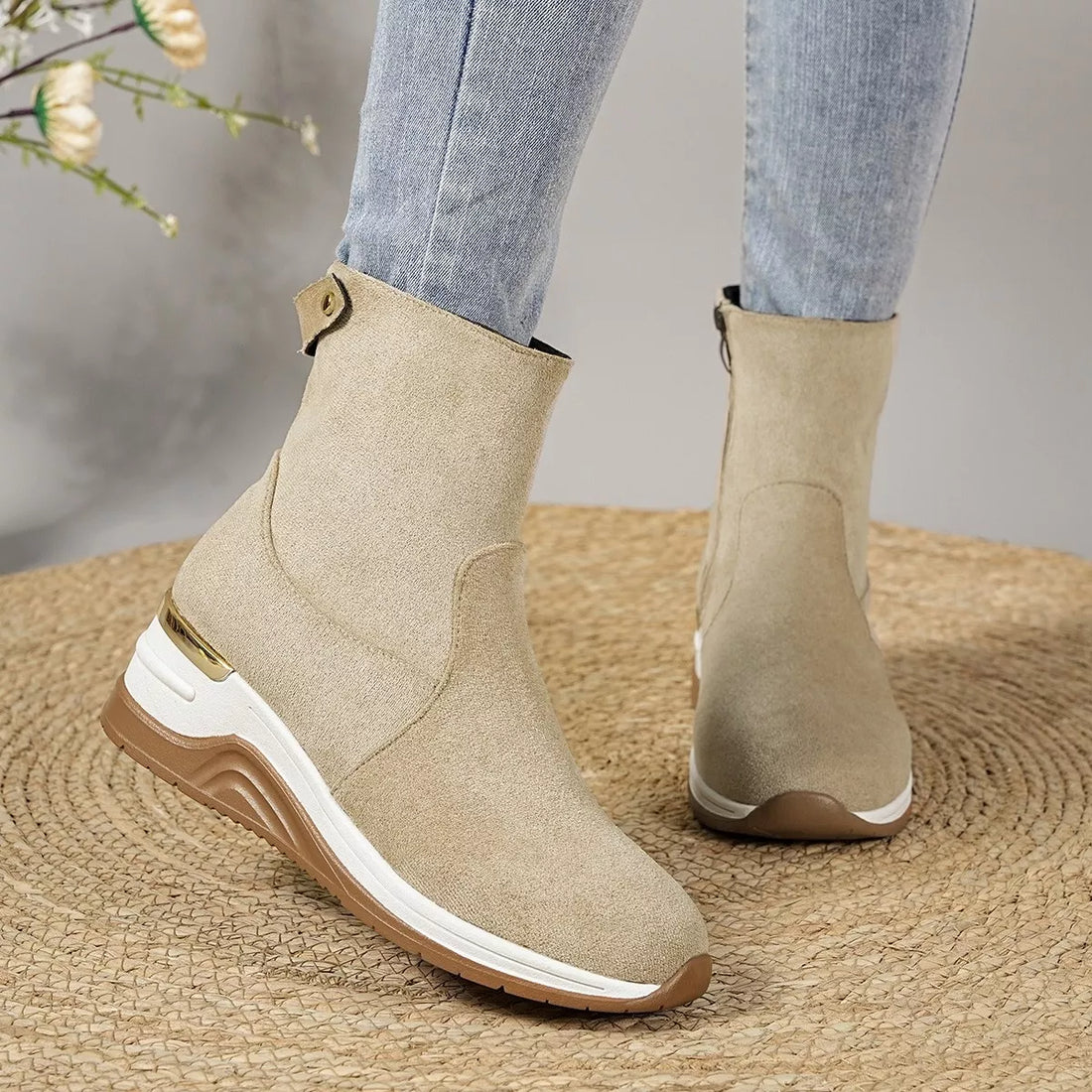 Suede Ankle Boots with Wedge Heel