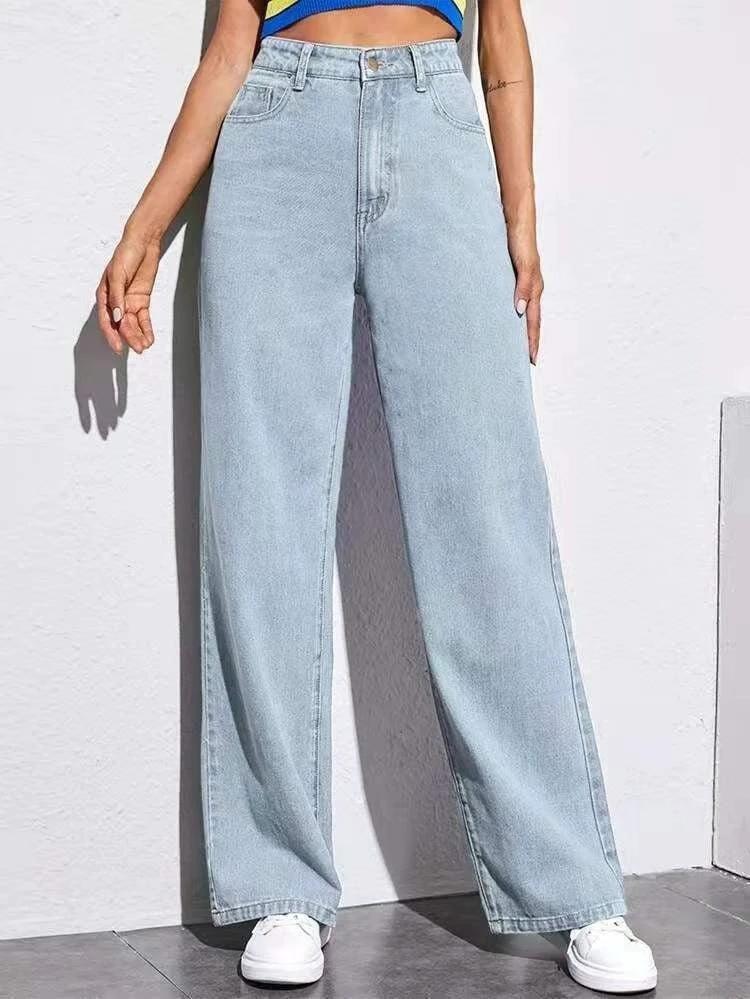 Washed Fashion Straight Jeans Women's Mid Waist
