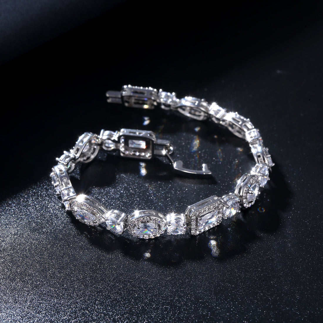 Water Drop Multi-Shape Horse Eye Zircon Bracelet in White Copper for Elegant Female Accessory