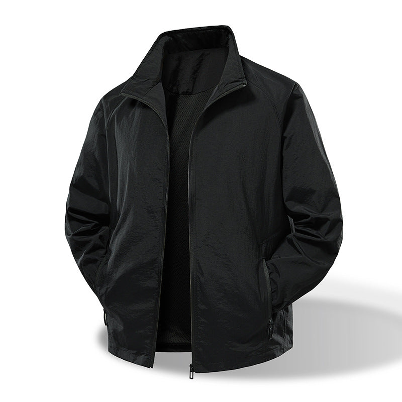 Men's Nylon Stretch Workwear Jacket - Outdoor Casual Multi-Pocket Loose Fit Coat For Hiking And Daily Wear