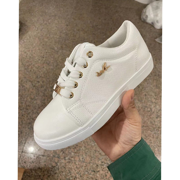 Women's Breathable Lace-Up Flat Sneakers | Patent PU Round-Toe Shoes