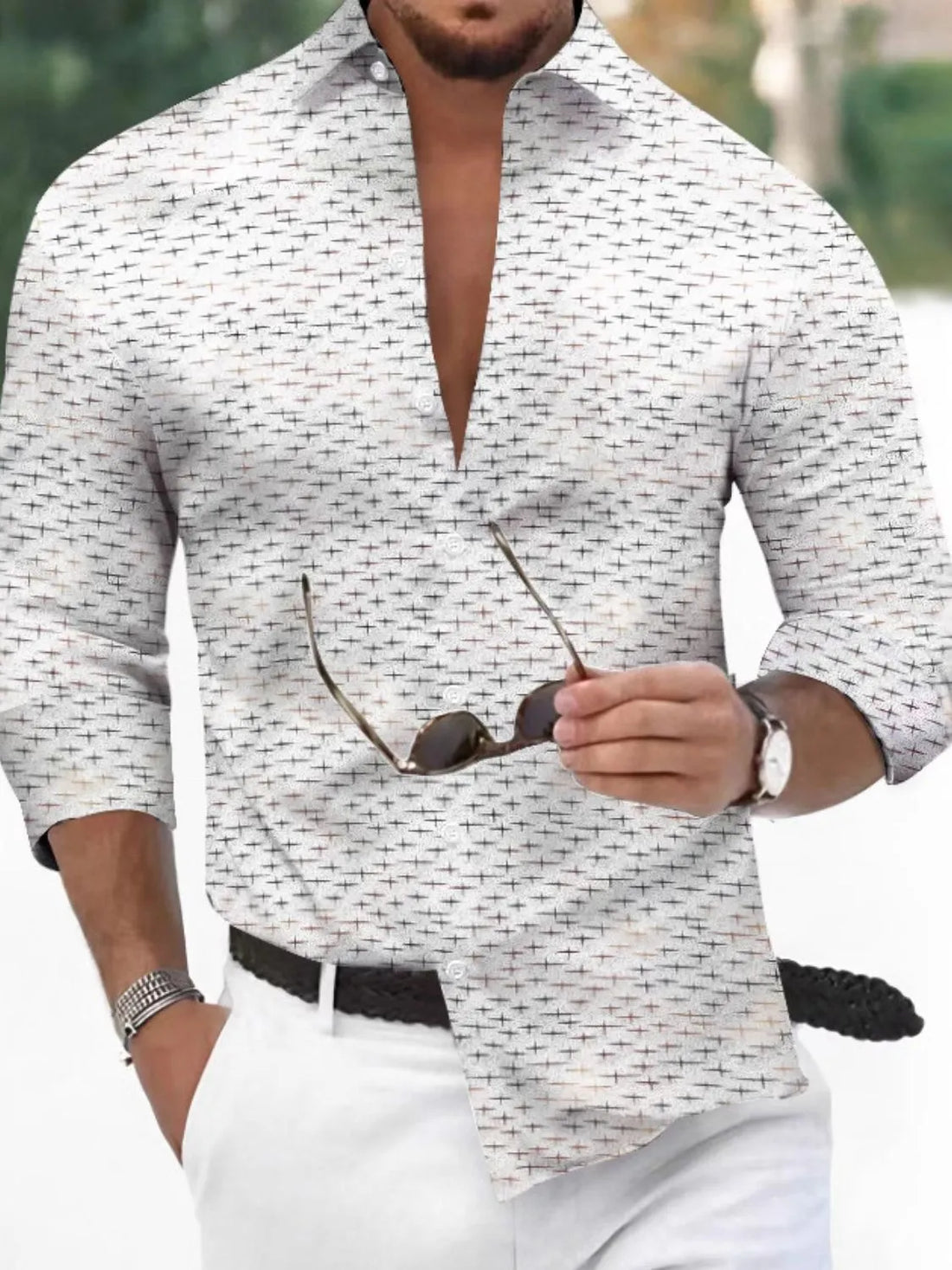 Men's Full Size Collared Neck Long Sleeve Shirt Plus Size
