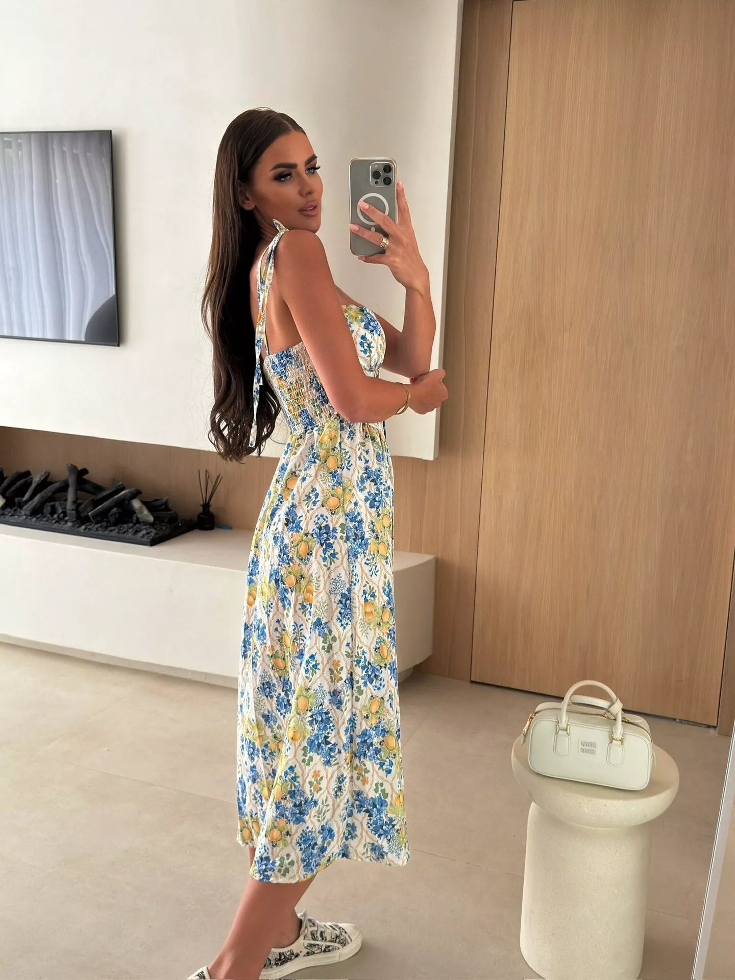 Women's Printed Tie-Strap Midi Dress