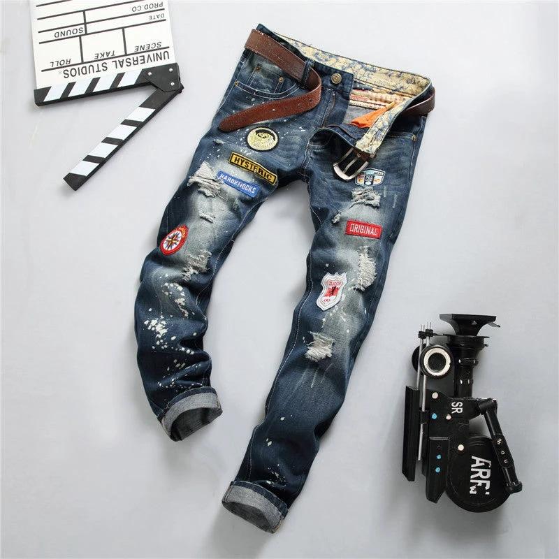 distressed street style pants, contemporary denim wear