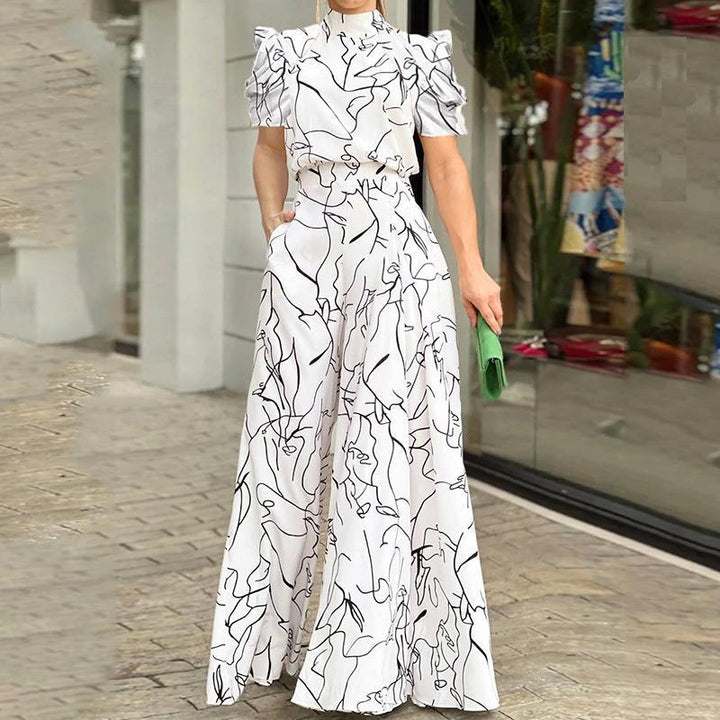 Black and Abstract Printed Jumpsuit