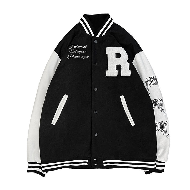 New Elegance Spring Autumn Coat Baseball Bomber Jacket Loose Letter R Men Women Couples Tops Plus Size Jackets Streetwear