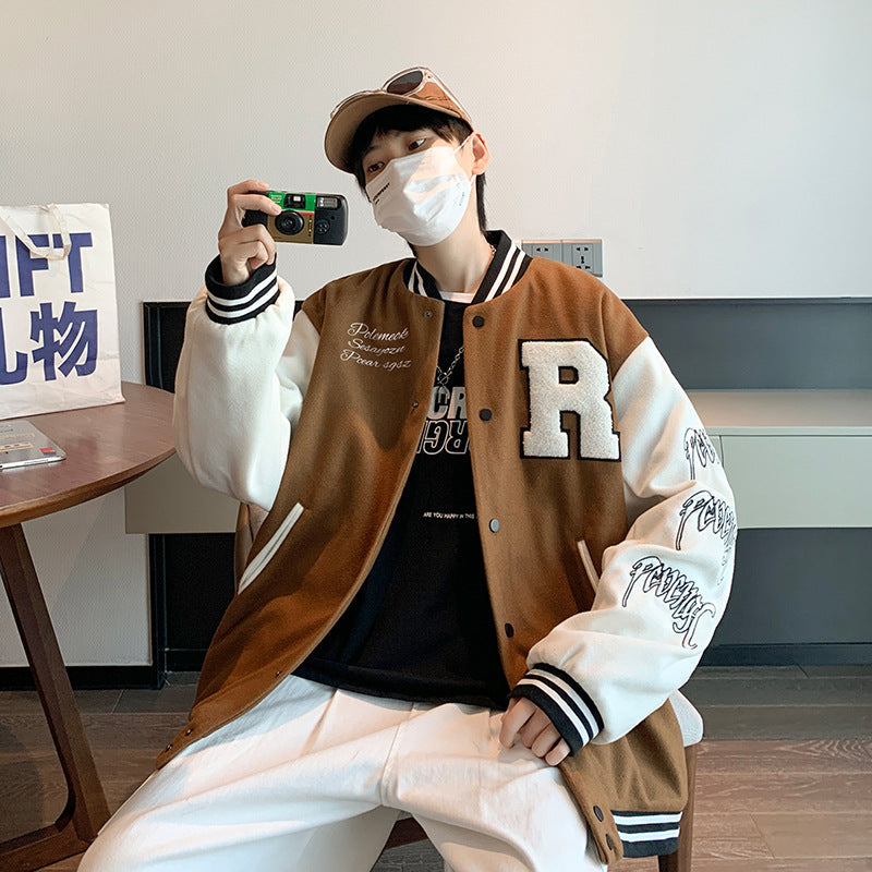 New Elegance Spring Autumn Coat Baseball Bomber Jacket Loose Letter R Men Women Couples Tops Plus Size Jackets Streetwear