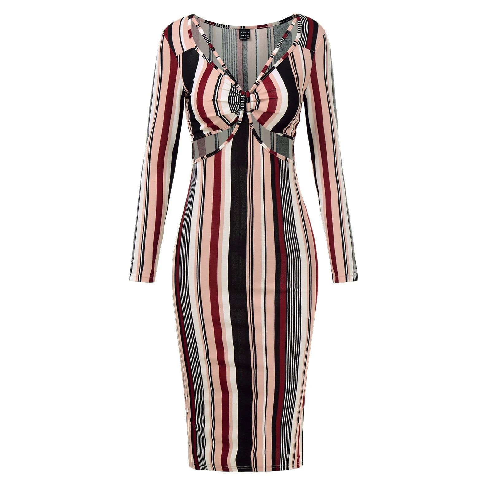 Women's Wrap Chest Striped Long Sleeve Dress