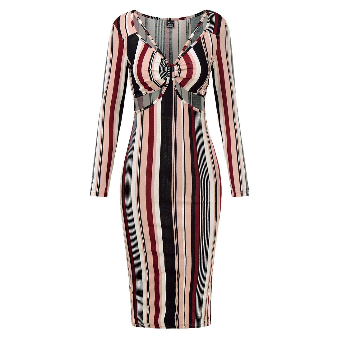 Women's Wrap Chest Striped Long Sleeve Dress