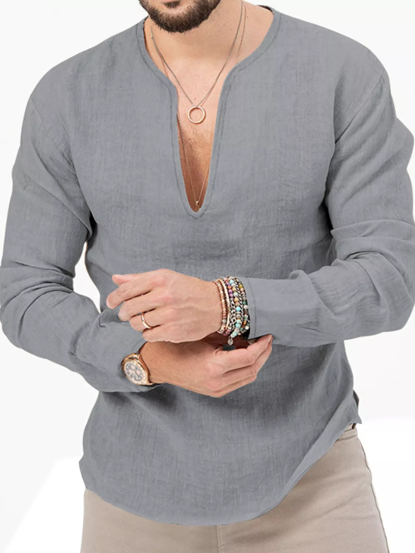 Men's Full Size Slim Fit Long Sleeve Blouse Plus Size