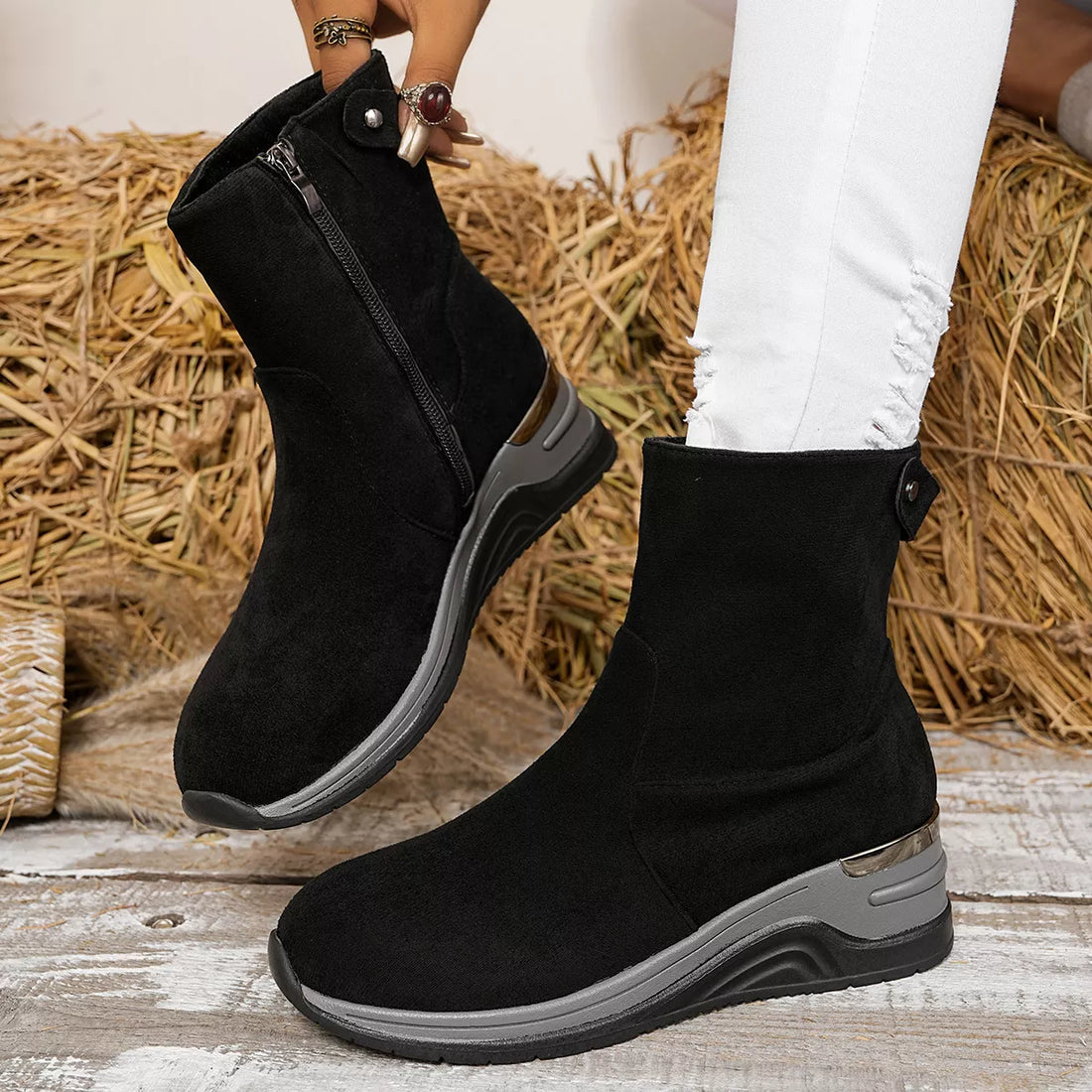 Suede Ankle Boots with Wedge Heel