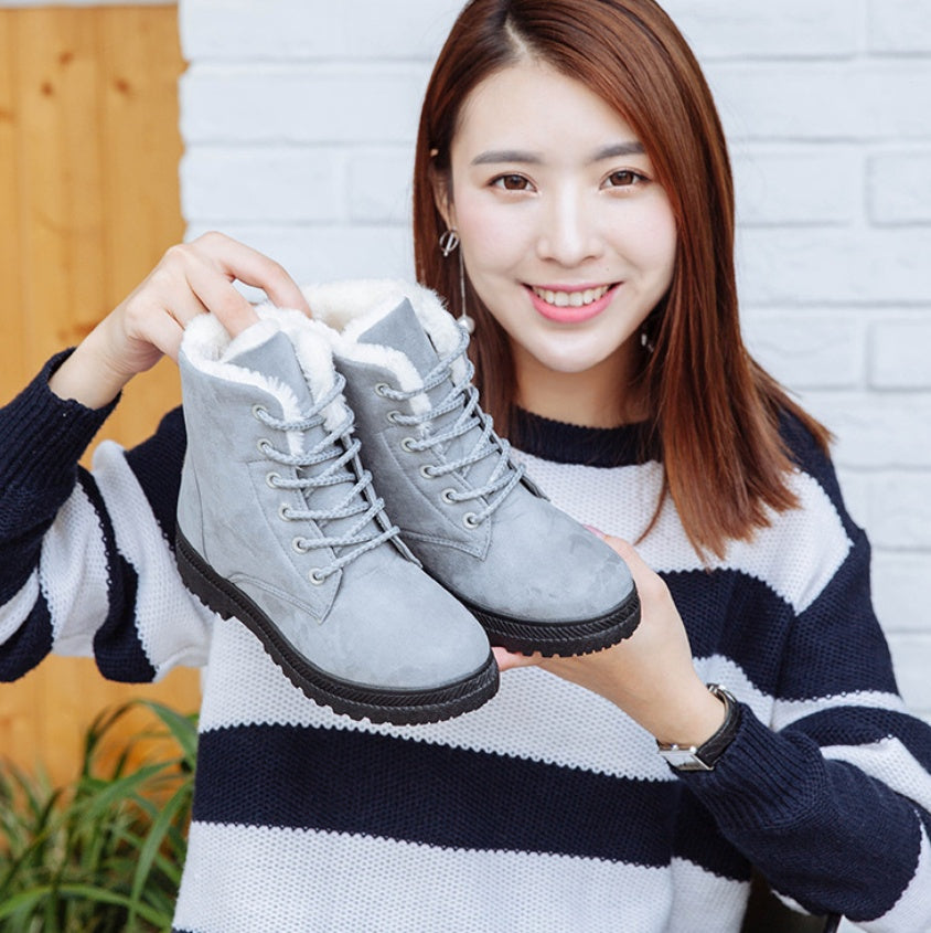 Women's Plush Snow Boots | Flat Heel Waterproof Casual Winter Boots